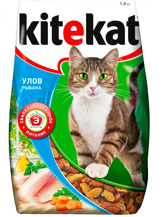 Корм сухой Kitekat для взрослых кошек, Улов рыбака, 1,9 кг