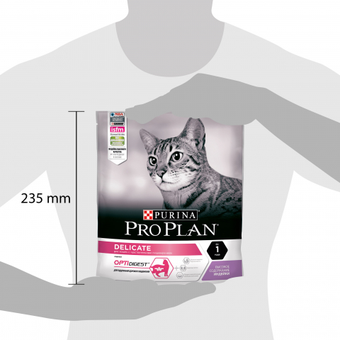 Сухой корм Purina Pro Plan для взрослых кошек Delicate с чувствительным пищеварением, с индейкой,  400 г