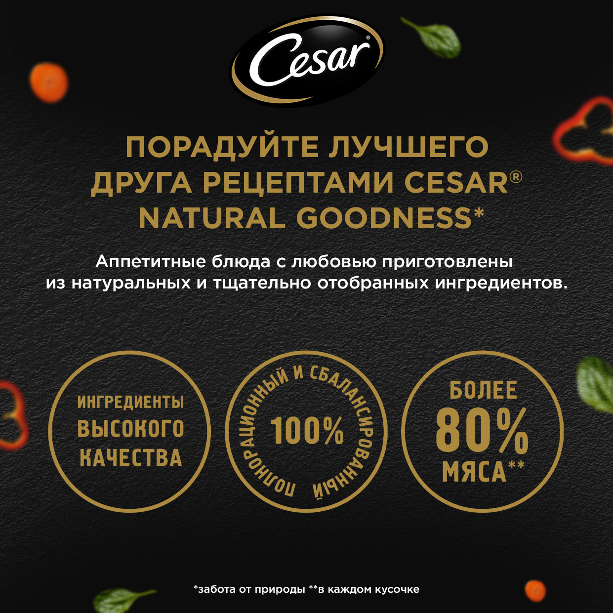 Влажный корм Cesar Natural Goodness для собак, с индейкой, горохом и морковью в желе, 80г