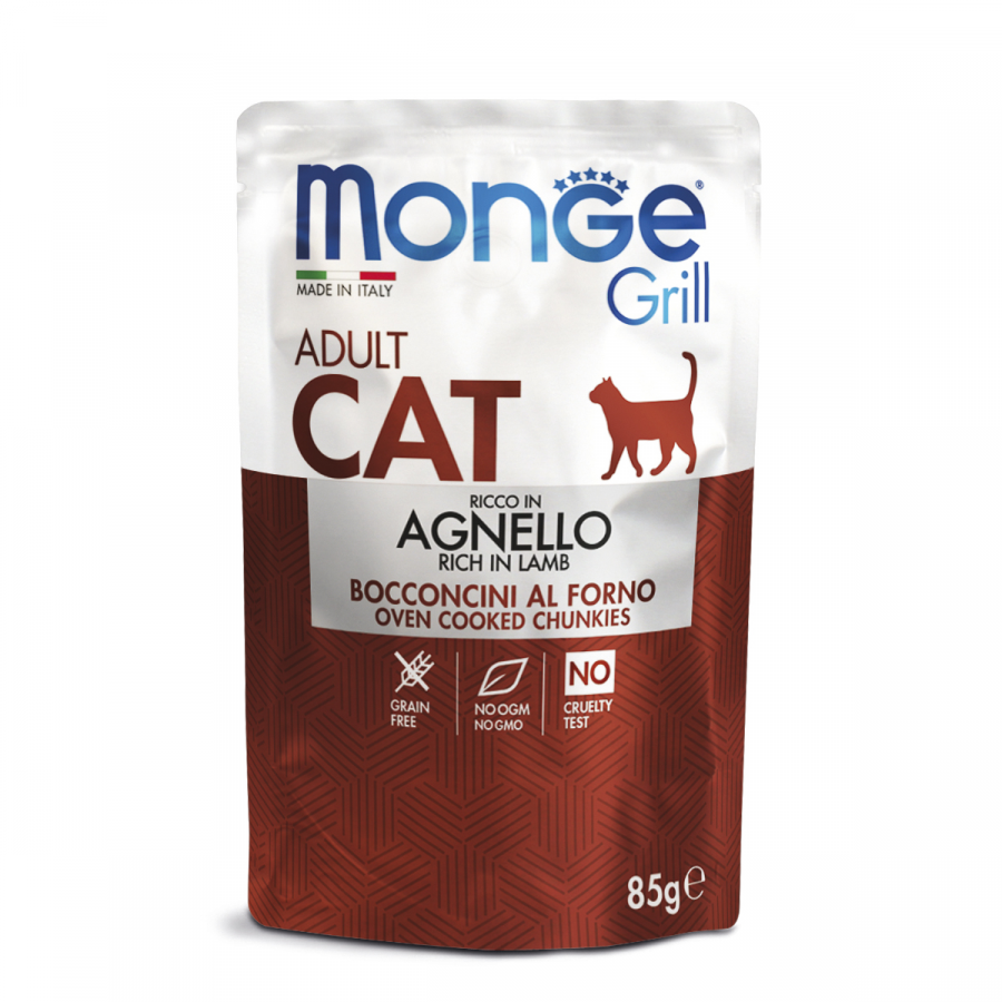 Влажный корм Monge Cat Grill Pouch для взрослых кошек, с ягнёнком, 85 г