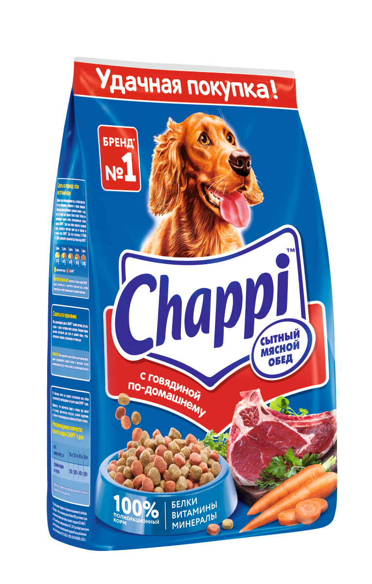 Сухой корм для взрослых собак Chappi «Сытный мясной обед. С говядиной по-домашнему», 2.5кг