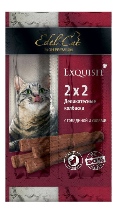 Лакомство для кошек Edel Cat Exquisit мини-колбаски, говядина с салями, 2 шт х 2 г