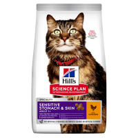 Сухой корм для кошек Hill's Sensitive  Skin с чувствительным пищеварением и кожей, с курицей, 1,5 кг
