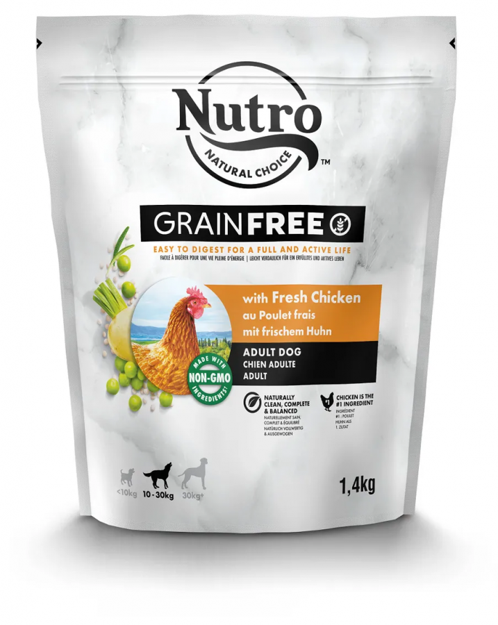 Корм сухой NUTRO для взрослых собак средних пород со свежей курицей и экстрактом розмарина, 1,4 кг. 