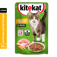 Влажный корм  для взрослых кошек KITEKAT «Аппетитная курочка», со вкусом курицы в желе 85г