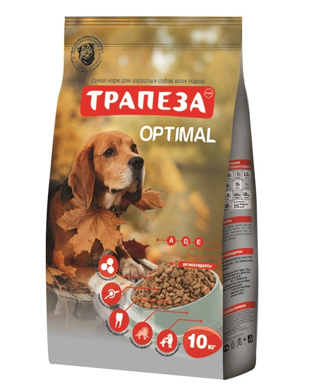 Корм сухой Трапеза Оптималь для взрослых собак всех пород, живущих в городе, 10 кг