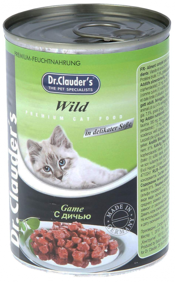 Влажный корм для взрослых кошек Dr.Clauder's с дичью в соусе, 415 г