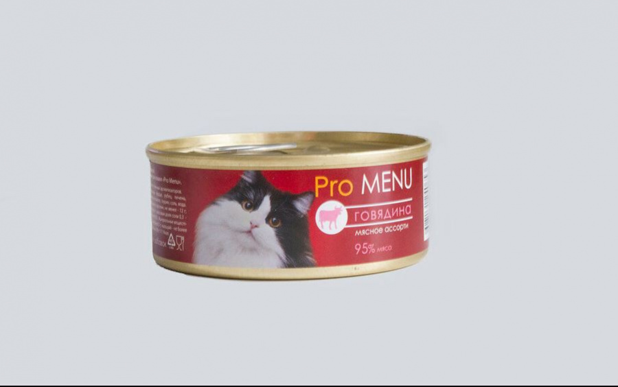 Влажный корм PRO MENU для кошек мясное ассорти с говядиной, 100 г