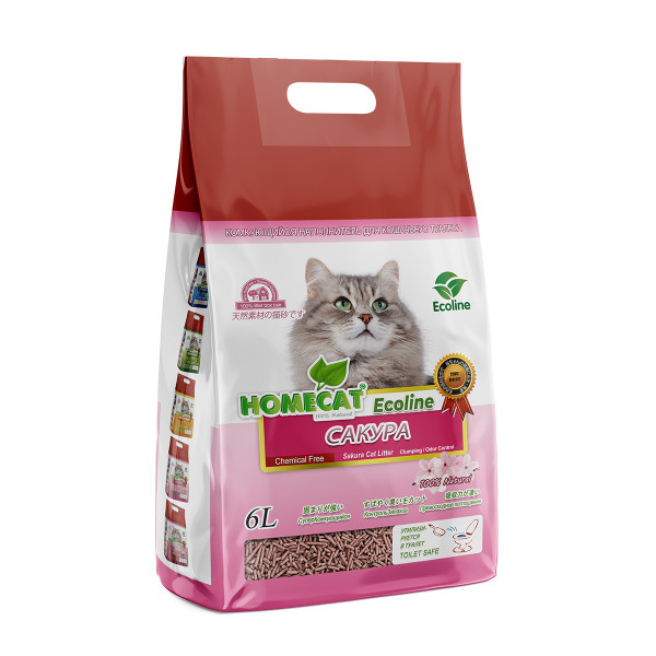 Наполнитель комкующийся HOMECAT для кошачьих туалетов, с ароматом сакуры 6 л