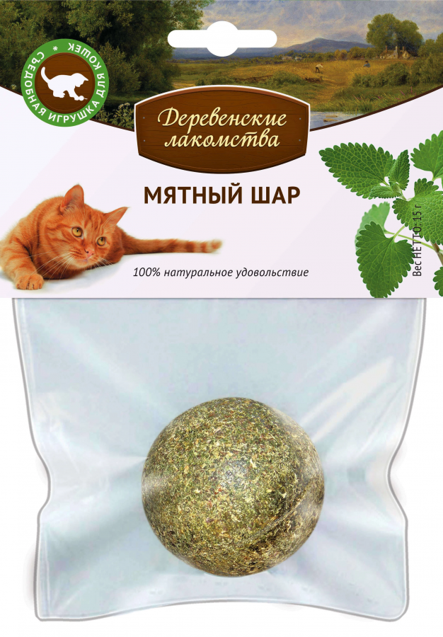 Деревенское лакомство для кошек "Мятный шар", 15 г