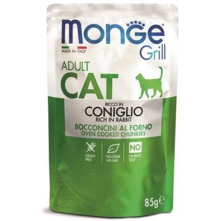 Влажный корм Monge Cat Grill Pouch для взрослых кошек, итальянский кролик, 85 г