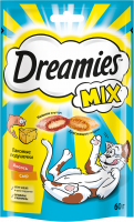 Лакомство Dreamies Mix подушечки для кошек, с лососем и сыром, 60 гр.