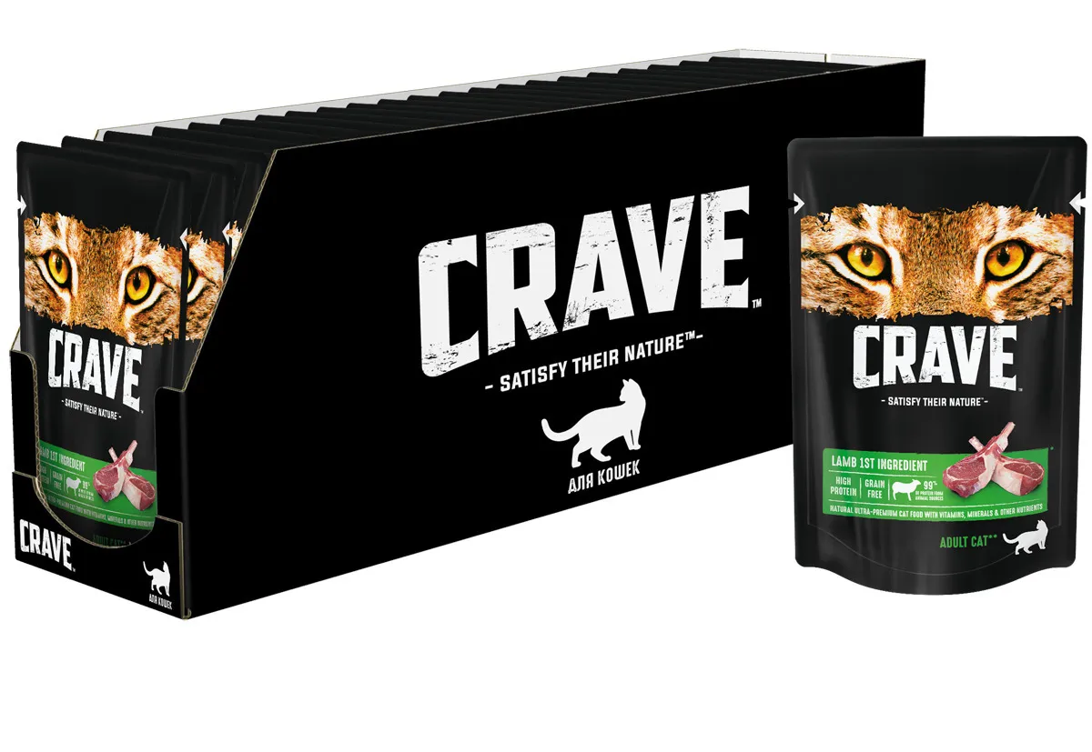 Влажный корм Crave  для взрослых кошек, с ягнёнком, 70 г
