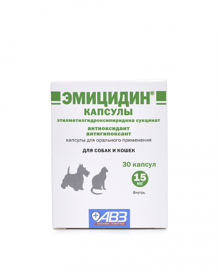 Капсулы Эмицидин  для собак и кошек, антиоксидант 15 мг, 30 шт