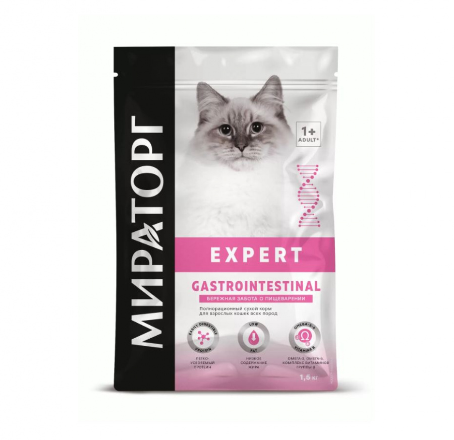 Сухой корм для взрослых кошек Мираторг Expert Gastrоintestinal Бережная забота о пищеварении, 1,5 кг