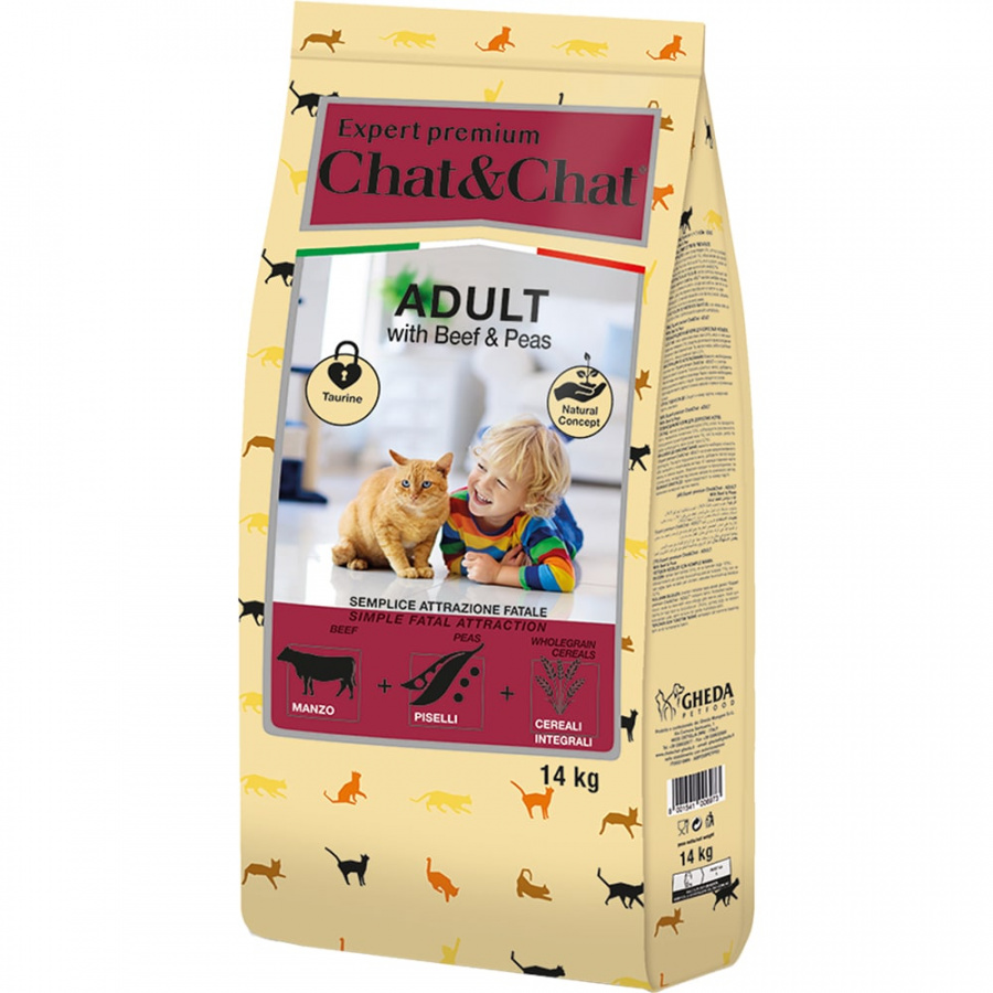 Сухой корм для взрослых кошек Chat&Chat Expert Premium Adult говядина с горохом 14 кг