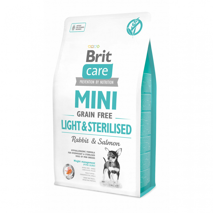 Сухой корм Brit Care Mini Light & Sterilised беззерновой  для взрослых собак мелких пород, с избыточным весом или стерилизованных, с кроликом и лососем 2 кг