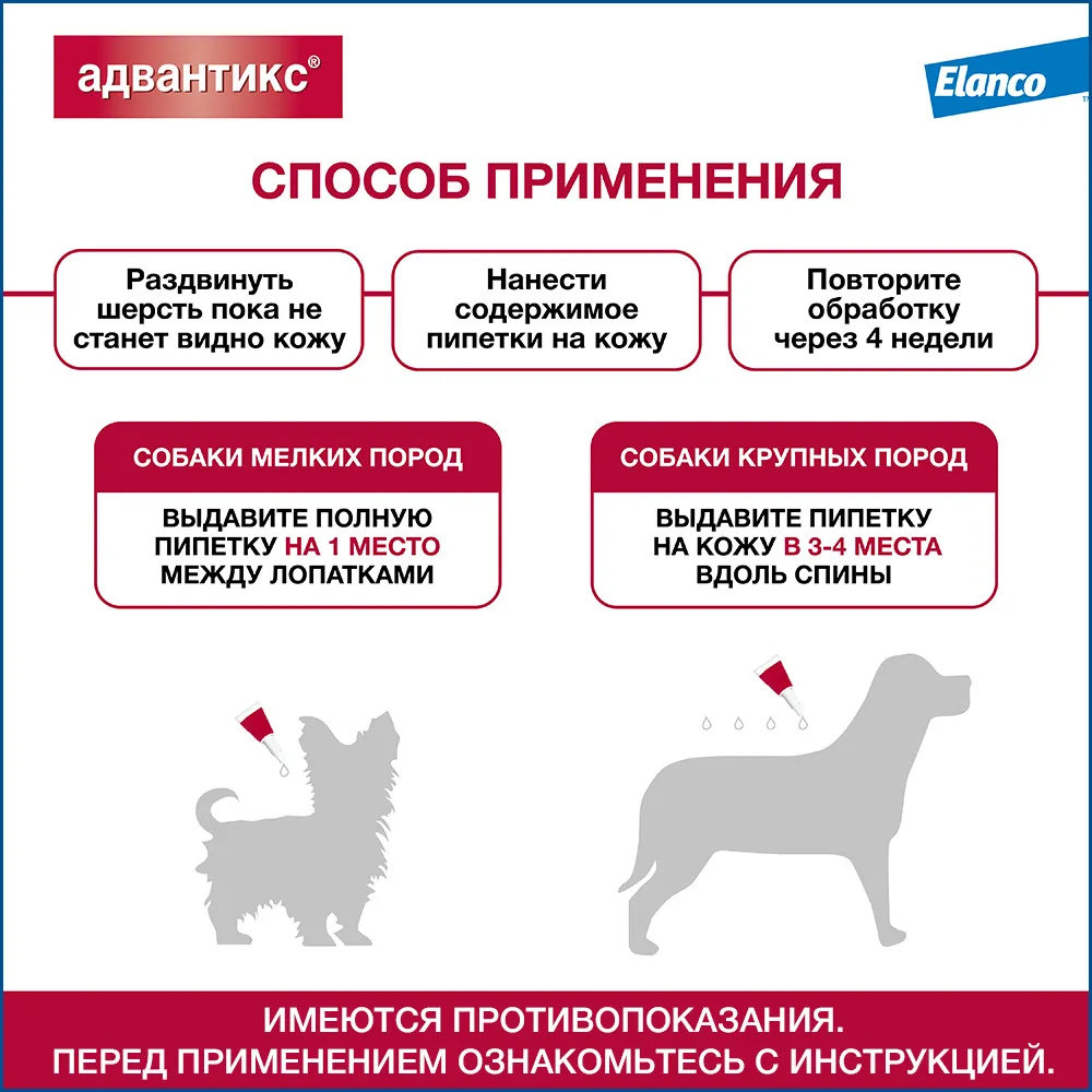 Капли на холку для собак 4-10 кг  Адвантикс от блох, клещей и комаров 1 пипетка 1 мл