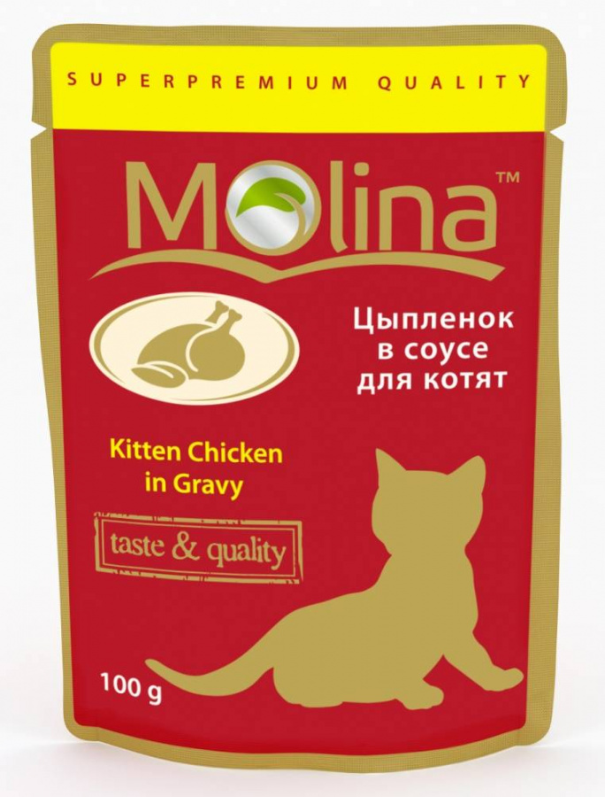 Влажный корм Molina для котят, с цыпленком в соусе, 100 г.