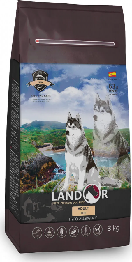 Корм сухой Landor Adult Dog Fish для собак всех пород,  с рыбой и рисом, 3 кг