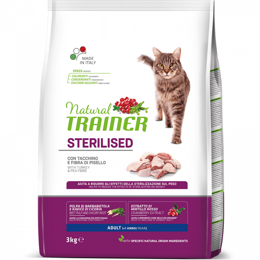 Корм сухой для стерилизованных кошек Natural Trainer Cat Sterilised с индейкой, 3 кг