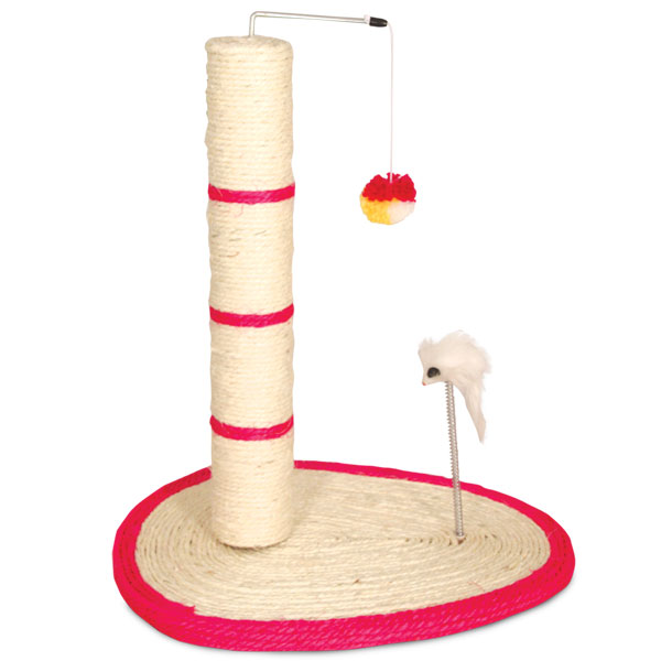 Когтеточка для кошек Triol столбик на подставке с шариком и мышкой на пружине 44 см