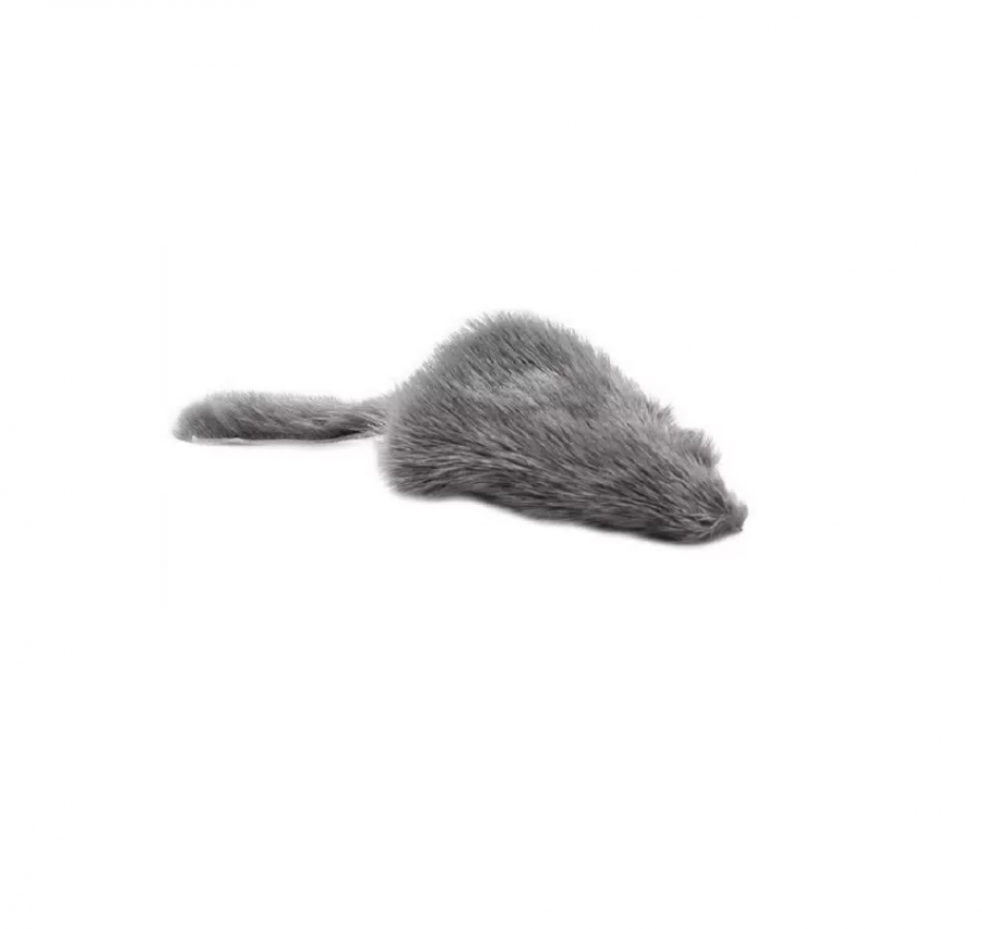 Игрушка для кошек GoSi Мышка-простушка серая, натуральная норка, 7 см