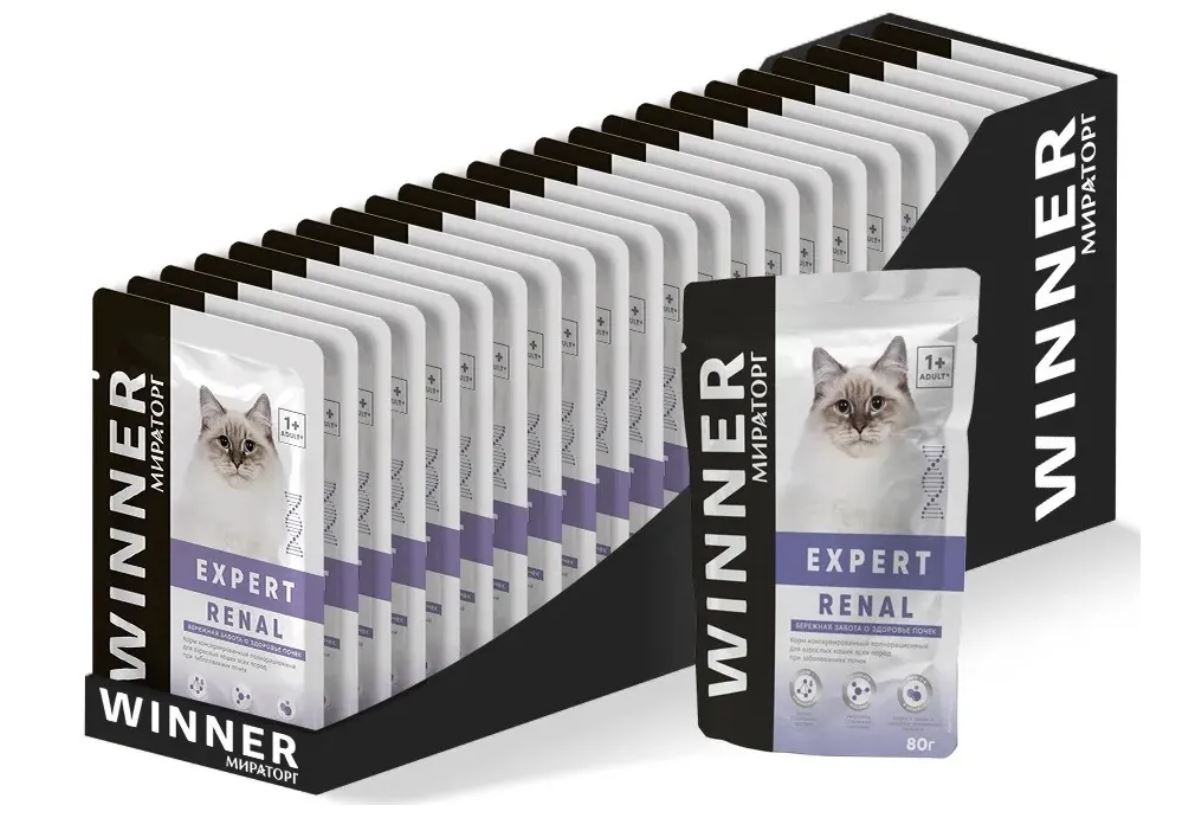 Влажный корм WINNER Expert Renal для взрослых кошек, для почек 80 г