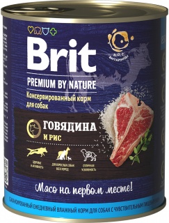 Брит Консервы для собак Brit Premium by Nature Говядина и рис, 850г