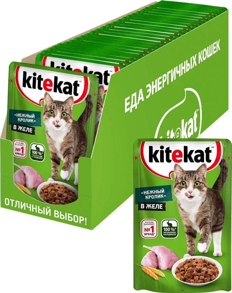 Влажный корм для кошек Kitekat нежный кролик в желе, 85г