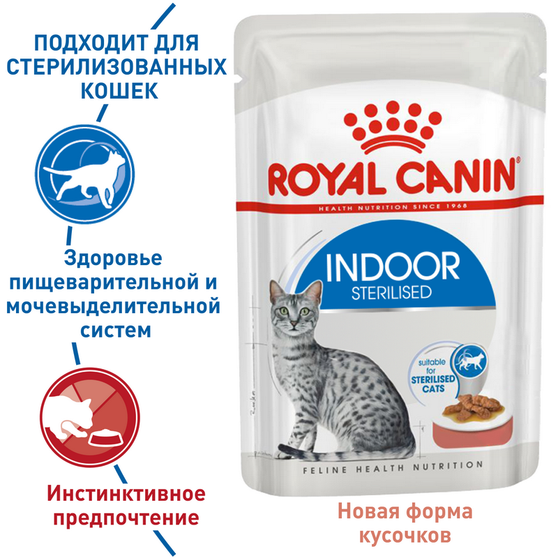 Влажный корм Royal Canin Indoor Sterilised  для взрослых кошек постоянно живущих в помещении, в соусе 85 г