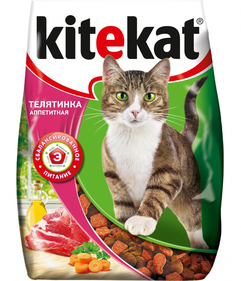 Корм сухой Kitekat для взрослых кошек, с аппетитной телятинкой, 350 г