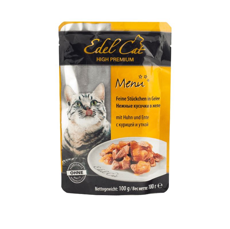 Влажный корм для кошек  Edel Cat с курицей и уткой в желе, 100 г