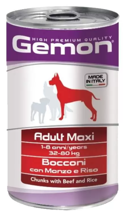 Корм влажный  для собак крупных пород Gemon Dog Maxi кусочки говядины с рисом, 1250 г