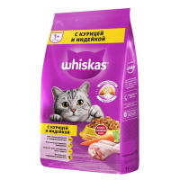 Корм сухой Whiskas для взрослых кошек, подушечки с нежным паштетом, с курицей и индейкой, 1,9 кг
