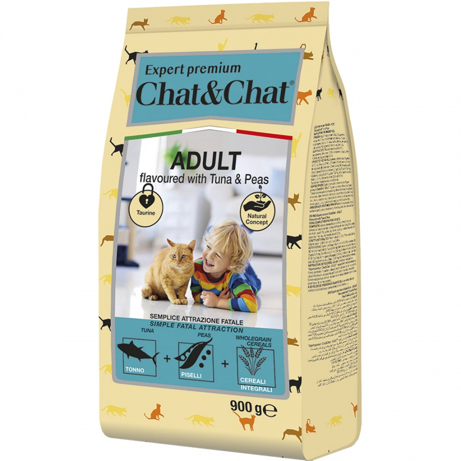 Сухой корм  для взрослых кошек Chat&Chat Expert Premium со вкусом тунца и горохом 900 г