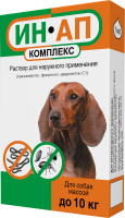 Капли ИН-АП Комплекс для взрослых собак и щенков весом до 10 кг, от блох, клещей и гельминтов 1 мл