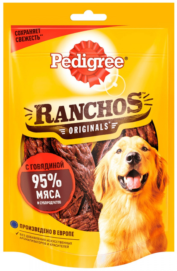 Лакомство мясное Pedigree Ranchos для взрослых  собак всех пород, с говядиной, 58 г