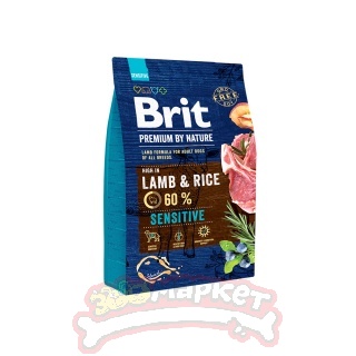 Корм сухой Brit Sensitive для взрослых собак с чувствительным пищеварением, с ягненком и рисом, 3 кг