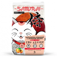 Наполнитель Samurai для кошачьего туалета, бумажный, с ароматом персика, комкующийся 7 л