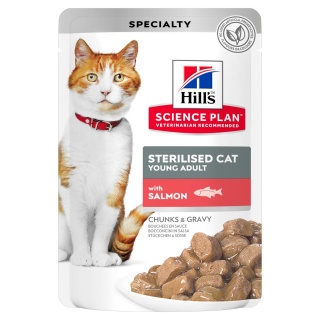 Влажный корм Hill's Science Plan для молодых стерилизованных кошек и кастрированных котов, пауч с лососем в соусе, 85 г