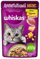 Влажный корм Whiskas "Аппетитный Микс" для кошек, с курицей и уткой в сырном соусе, 75 г