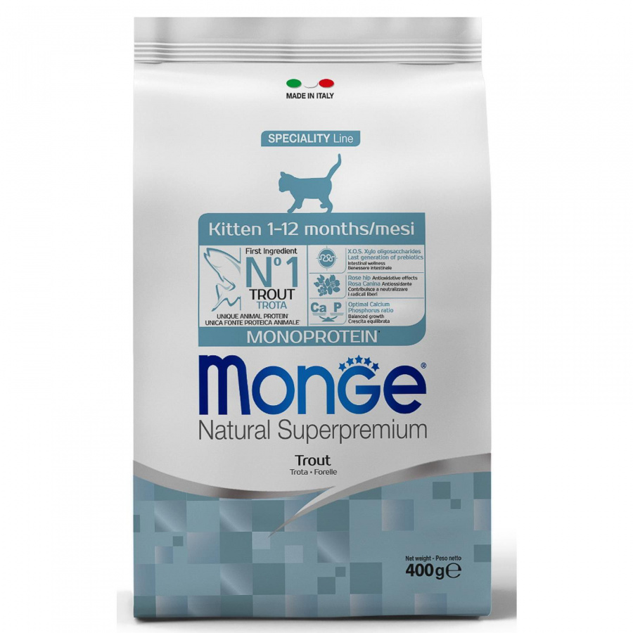 Корм сухой Monge Cat Monoprotein для котят, с форелью 400 г