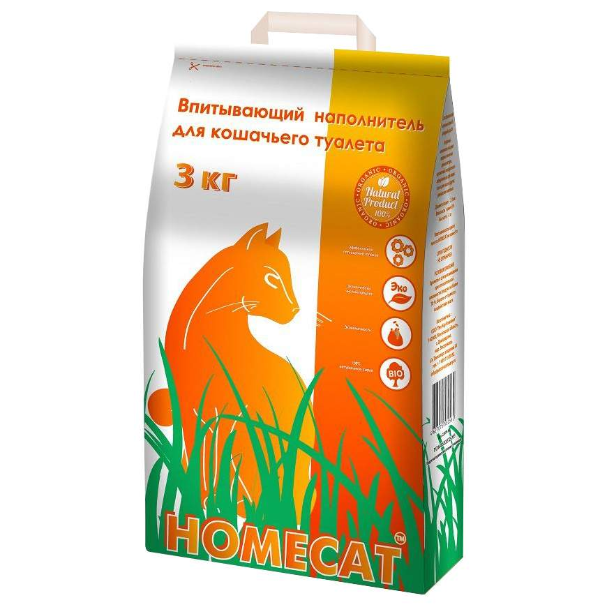 Наполнитель впитывающий HOMECAT для кошачьих туалетов, 3 кг/ 5л
