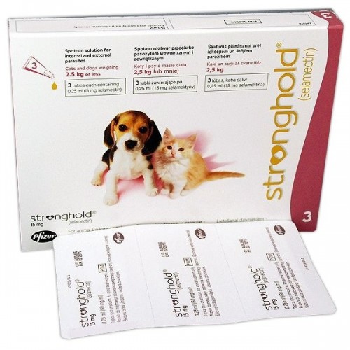 Капли на холку Стронгхолд для котят и щенков от клещей и блох, гельминтов 15 мг, 1 пипетка