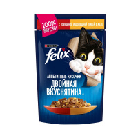 Влажный корм Felix Двойная вкуснятина для взрослых кошек, с говядиной и домашней птицей, в желе 85 г