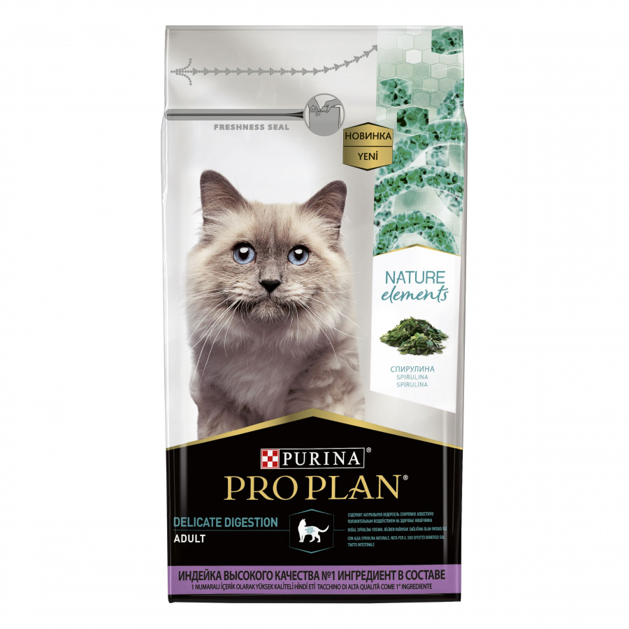 Сухой корм Pro Plan Nature Elements для взрослых кошек с чувствительным пищеварением, с индейкой 1,4 кг