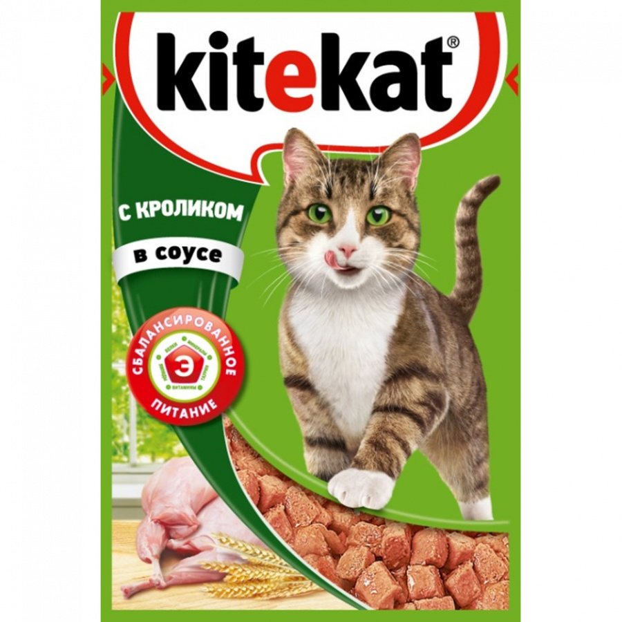 Влажный корм Kitekat для взрослых кошек, кролик в соусе, 85 гр.