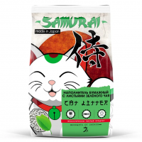 Наполнитель Samurai для кошачьего туалета, бумажный с ароматом зелёного чая, комкующийся  7 л