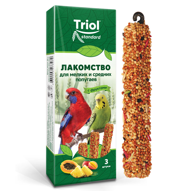  Лакомство для мелких и средних попугаев "Triol" с фруктами, 80 г